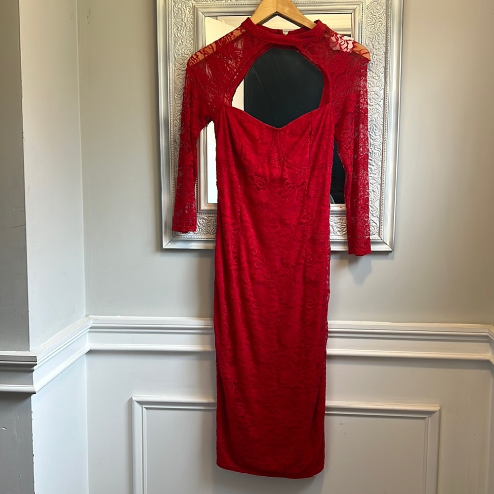 Hommage Red Lace Sweetheart Dress Small